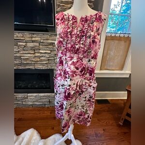 Chris McLaughlin Chic Floral Midi Dress in Pink, Green and White, Size 14
